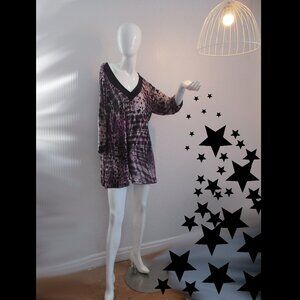 Bold Purple Leopard & Plaid V-Neck Tunic Dress 🐆💜🖤